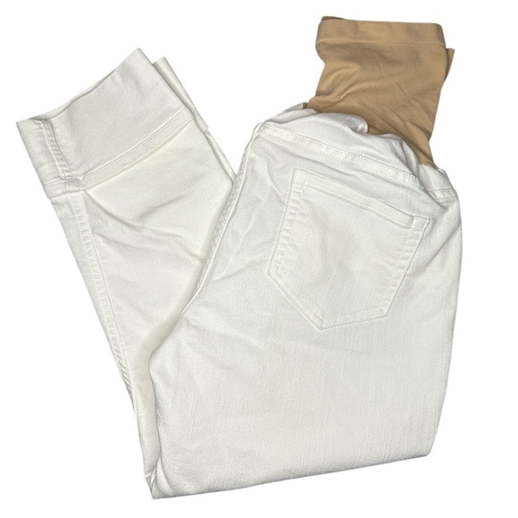 Indigo Blue Maternity Stretch Denim Jeans with Tan Over the Bellyband - Picture 5 of 8